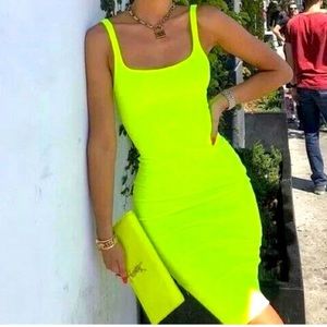 Zara Neon Yellow bodycon dress